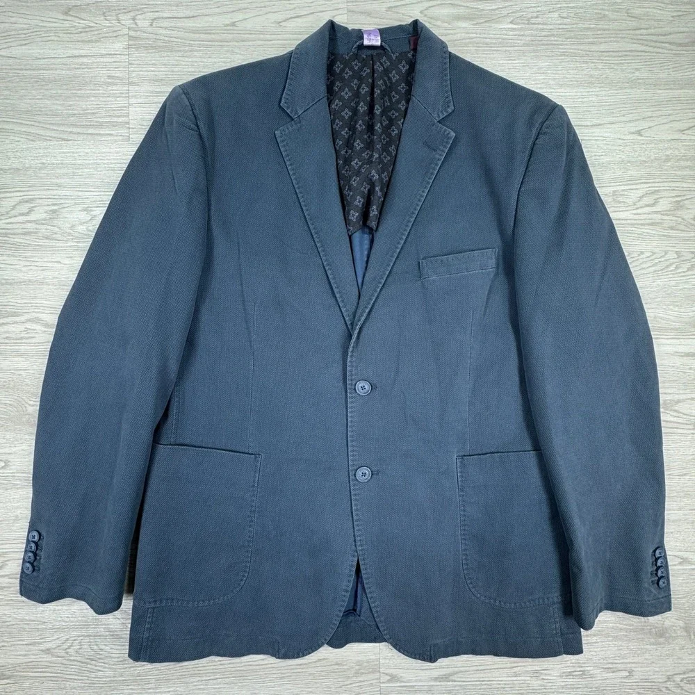 Johnston & Murphy Men Blazer Jacket Blue Large Cotton Blend Two Button Casual